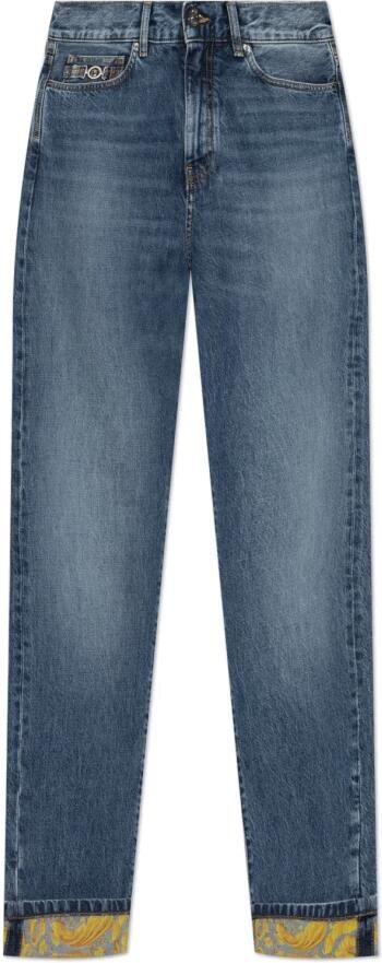 Versace Gestreepte hoge taille jeans met Barocco revers Blue Heren - Foto 9