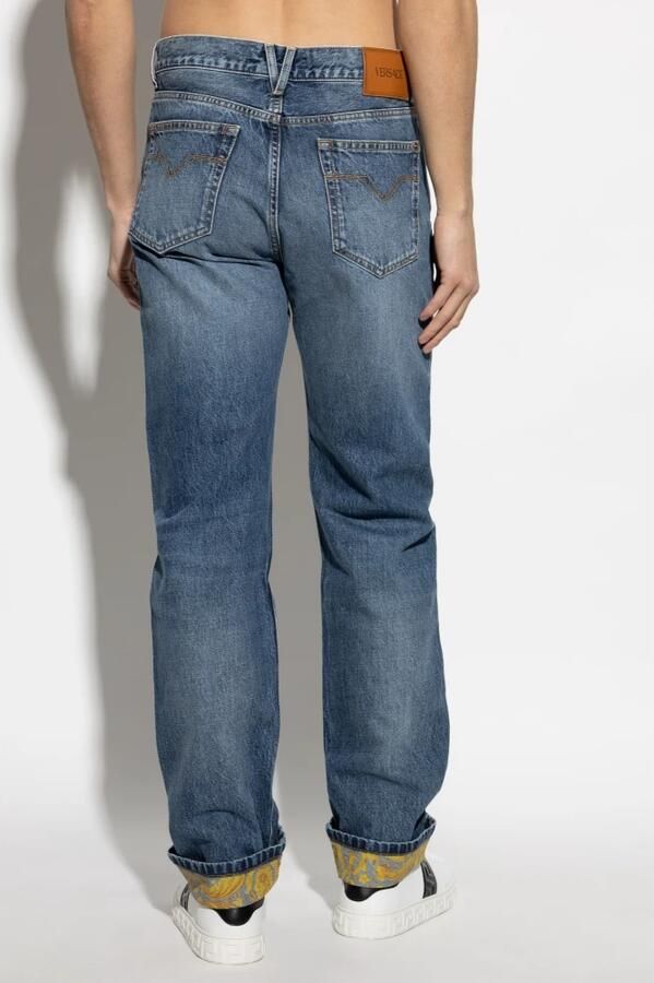 Versace Gestreepte hoge taille jeans met Barocco revers Blue Heren - Foto 7