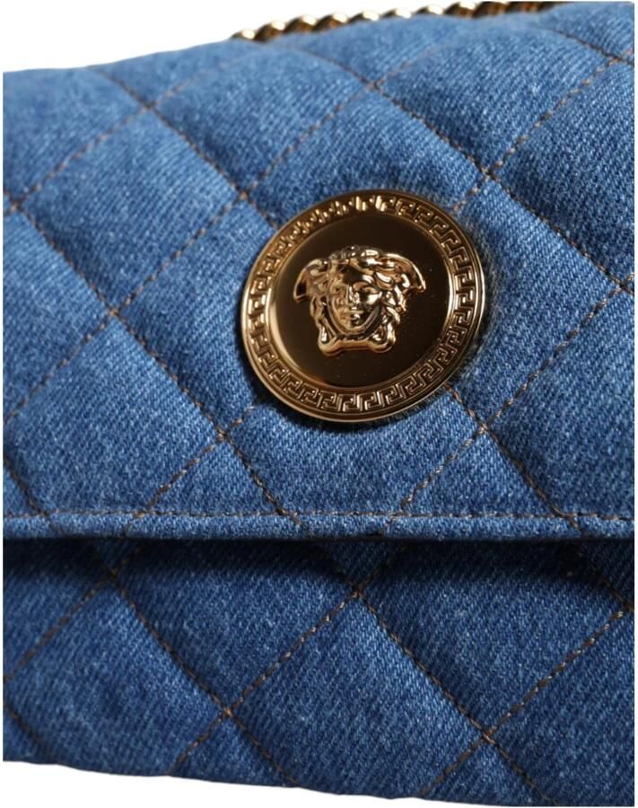 Versace Gewatteerde Dames Schoudertas Magnetische Sluiting Blue Dames