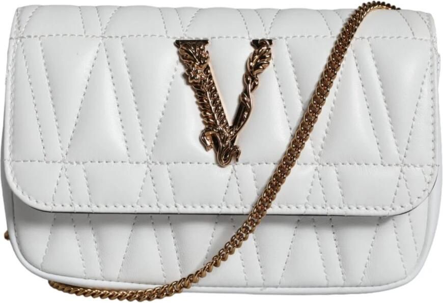 Versace Gewatteerde Leren Crossbody Tas met Verstelbare Band White Dames - Foto 6