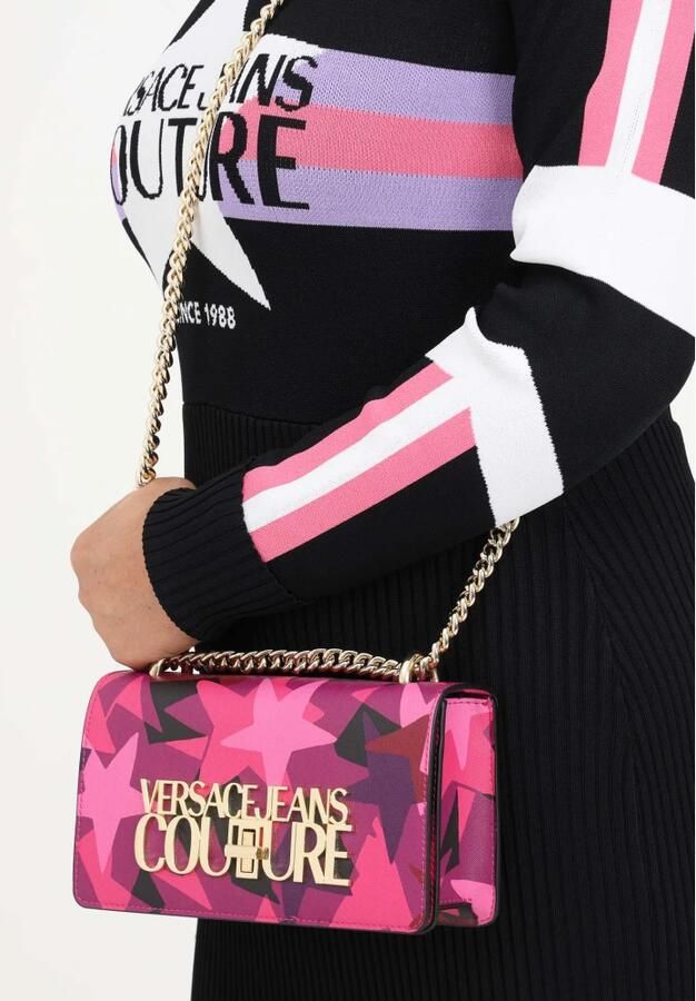 Versace Jeans Couture Donkerroze Crossbody Tas met Sterrenprint en Gouden Logo Pink Dames - Foto 2