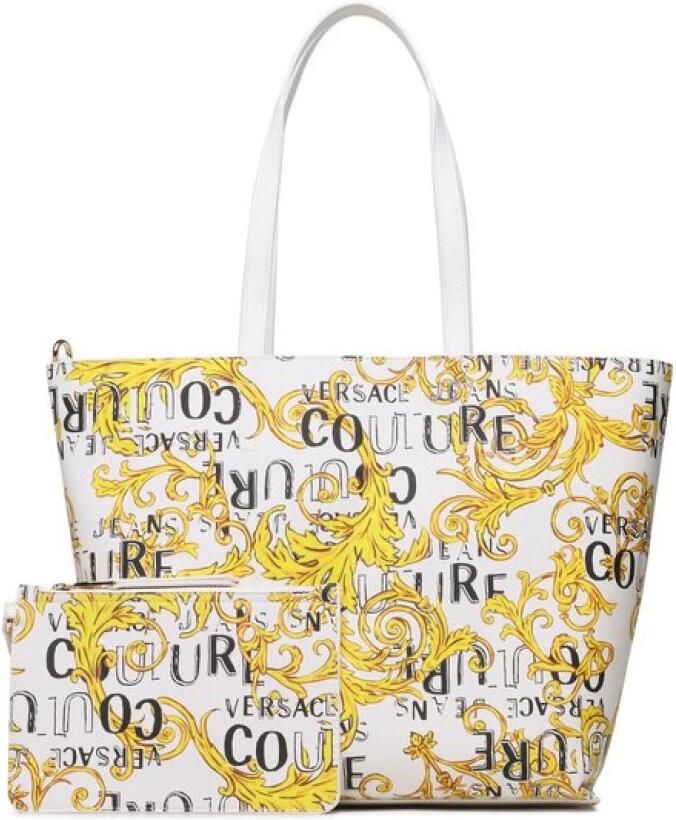 Versace Jeans Couture Witte Schoudertas met Barokprint en Afneembare Pouch Multicolor Dames