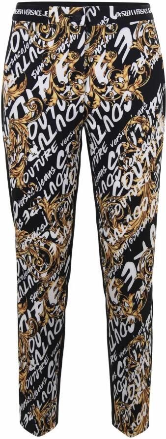 Versace Jeans Couture Fuseaux fantasia barocca e logo all over banda logata in vita donna 73Hac101-Js110 Nero Oro Zwart Dames - Foto 2