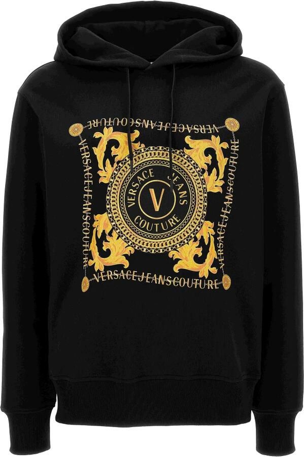 Versace Jeans Couture Hoodie met lange mouwen en V-Emblem Chain Design Black Heren