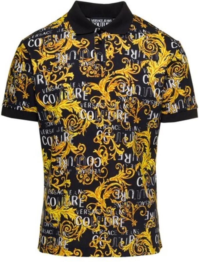 Versace Jeans Couture Katoenen Pique Polo Shirt met Logo Print Black Heren