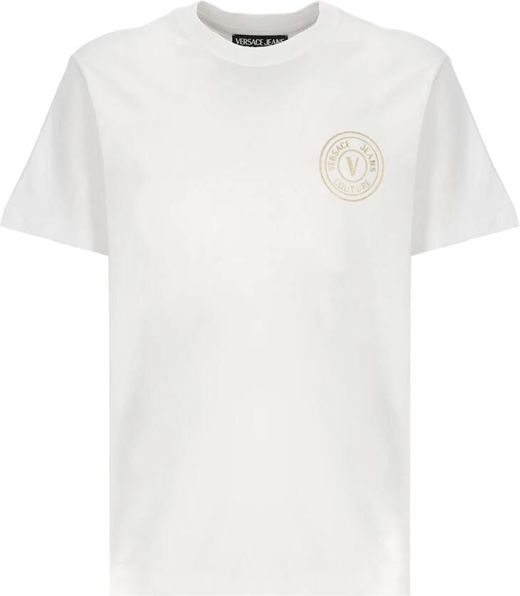 Versace Jeans Couture Gouden V-Embleem Crewneck T-shirt voor Heren White Heren