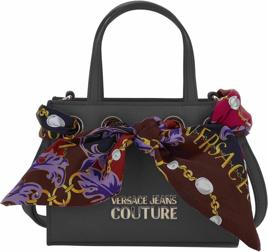 Versace Jeans Couture Zwarte Handtas met Bedrukte Sjaal en Afneembare Schouderband Black Dames - Foto 2