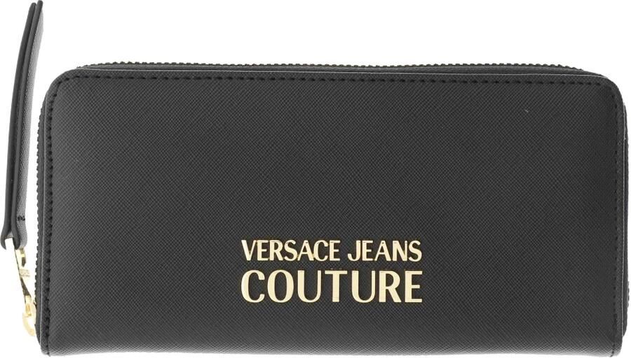 Versace Jeans Couture Zwarte Portemonnees met D Ritssluiting Saffiano Logo Metaal Black Dames