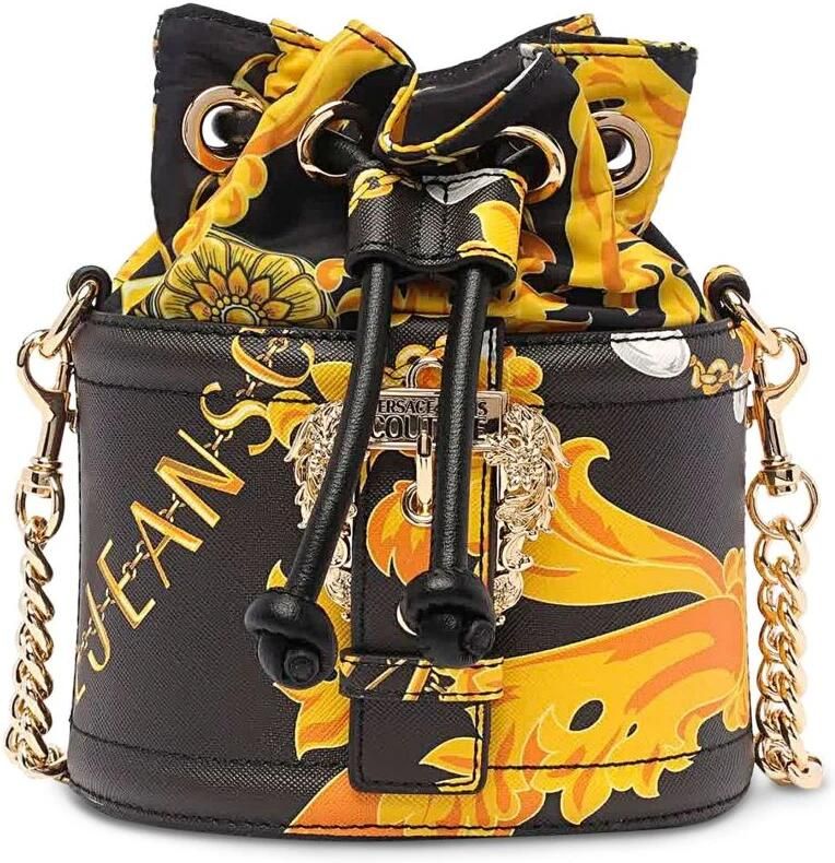Versace Jeans Couture Zwarte Barok Print Ketting Handvat Emmer Tas Black Dames - Foto 2