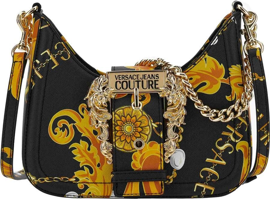 Versace Jeans Couture Zwarte Barok Print Hobo Schoudertas met Afneembare Band Black Dames
