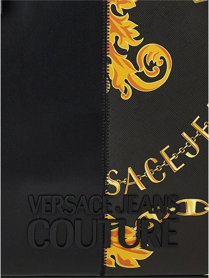 Versace Jeans Couture Barok Print Winkel Tas met Afneembare Pouch Black Dames