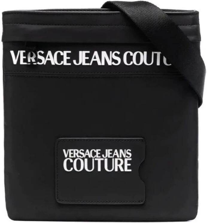Versace Jeans Couture Zwarte Nylon Schoudertas voor Heren met Voorvak met Ritssluiting Black Heren