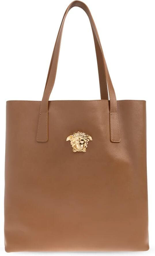 Versace Elegante leren tote tas met Medusa-plaque Brown - Foto 5