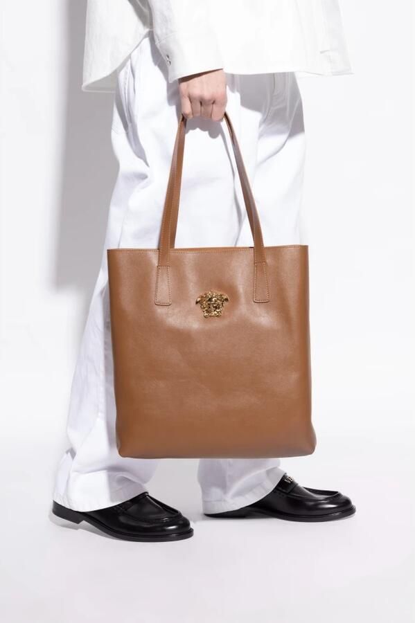 Versace Elegante leren tote tas met Medusa-plaque Brown - Foto 3