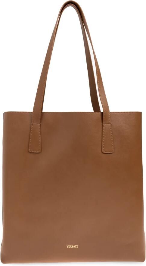 Versace Elegante leren tote tas met Medusa-plaque Brown - Foto 6