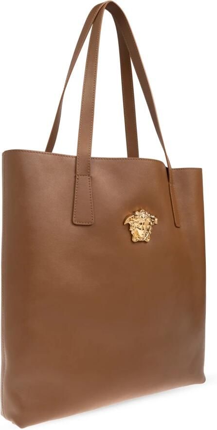 Versace Elegante leren tote tas met Medusa-plaque Brown - Foto 7