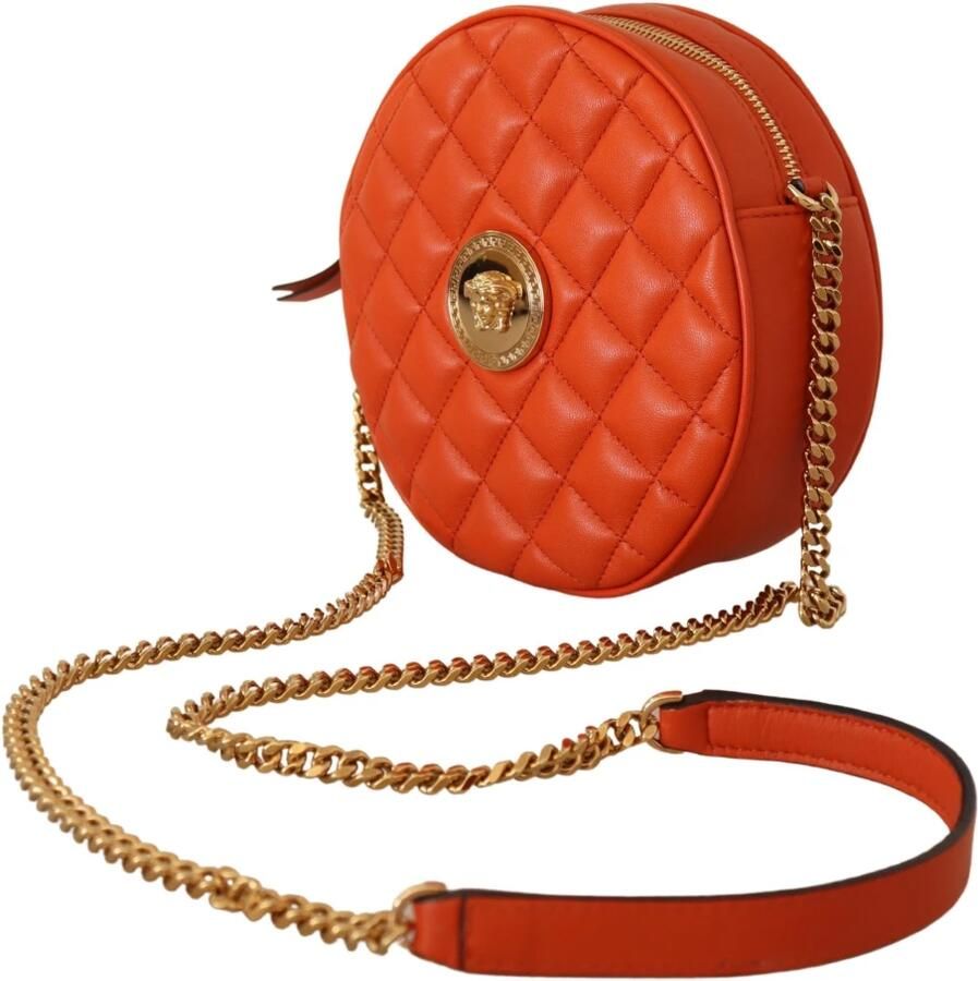 Versace Rode Nappa Leren Medusa Ronde Crossbody Tas Red Dames