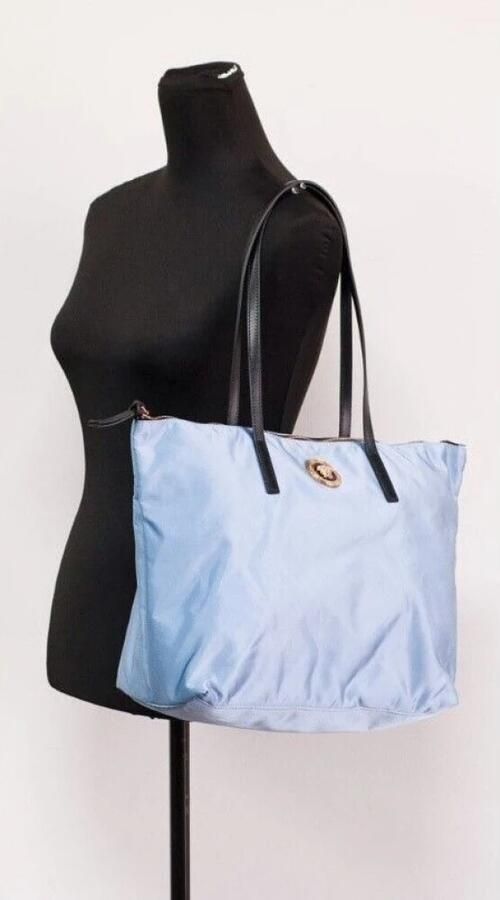 Versace Portuna Medusa Medium Korenbloemblauwe Nylon Leren Tote Tas Portemonnee Blue Dames