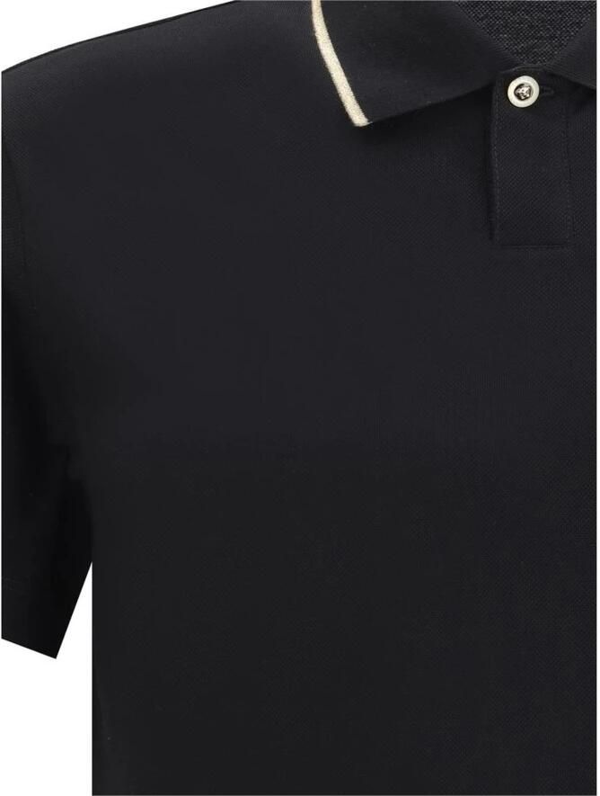 Versace Monochrome Polo Shirt met Geribbelde Kraag Black Heren