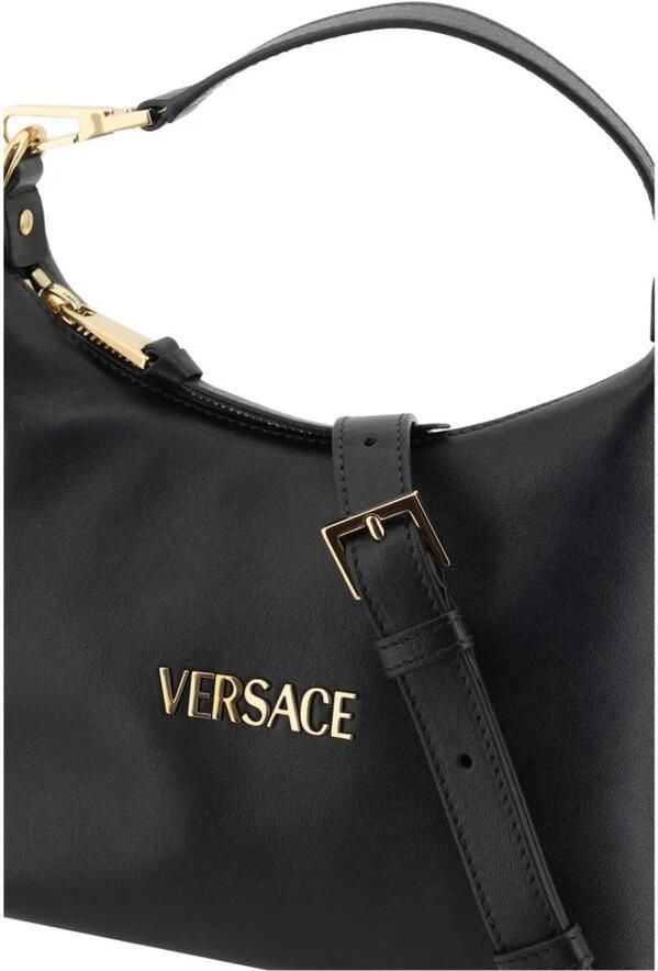 Versace Handtas Lederen Hobo handtas met afneembare riem en monogram plaquette - Foto 12
