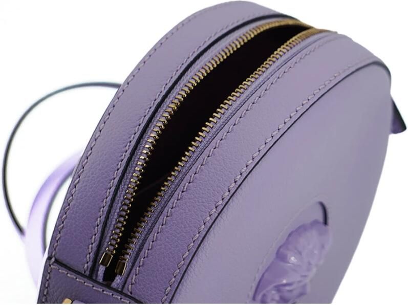 Versace Paarse Kalfsleren Ronde Disco Schoudertas Purple Dames