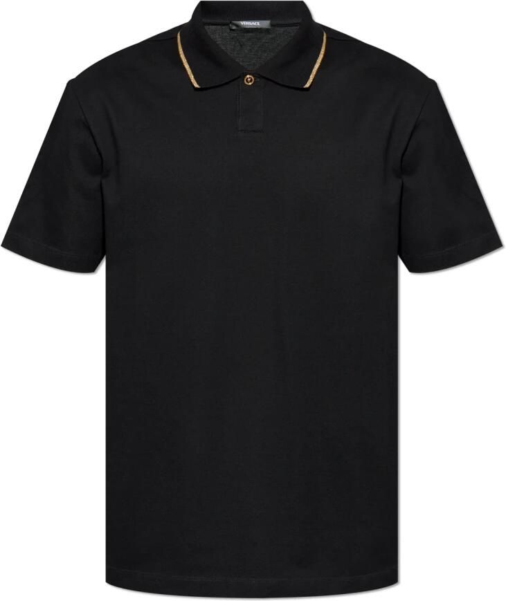 Versace Monochrome Polo Shirt met Geribbelde Kraag Black Heren - Foto 6