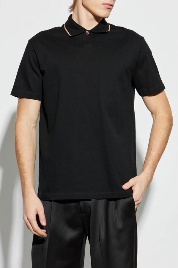 Versace Monochrome Polo Shirt met Geribbelde Kraag Black Heren - Foto 4