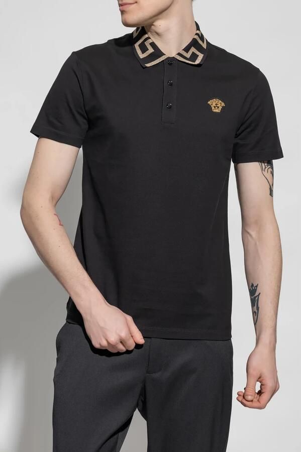 Versace Grieks Motief Geborduurde Katoenen Polo Black Heren - Foto 5