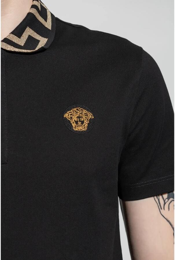 Versace Grieks Motief Geborduurde Katoenen Polo Black Heren - Foto 2