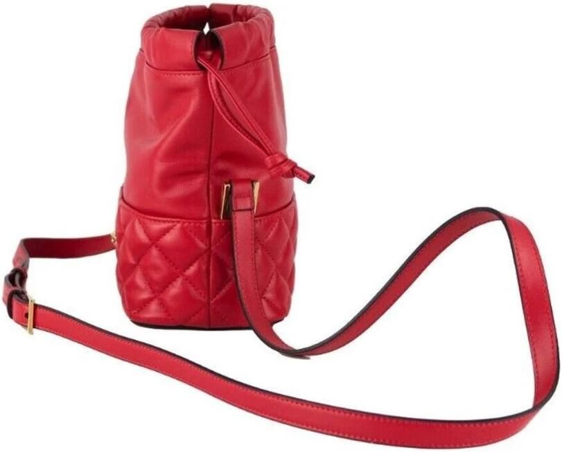 Versace Rode Gewatteerde Leren Trekkoord Schoudertas Emmer Crossbody Handtas Red Dames
