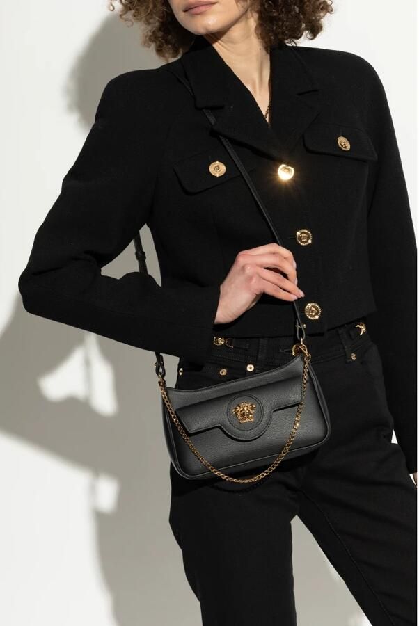 Versace Zwarte leren schoudertas met flap Black Dames - Foto 3