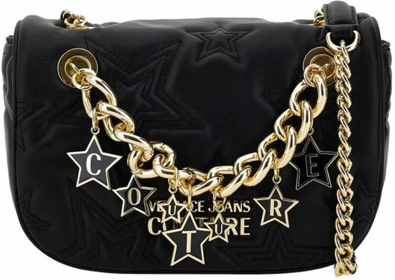 Versace Jeans Couture Zwarte Gewatteerde Schoudertas met Kettingriem Black Dames