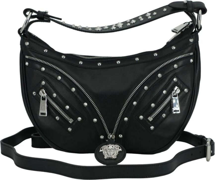 Versace Zwarte Kalfsleren Kleine Hobo Tas Black Heren - Foto 5