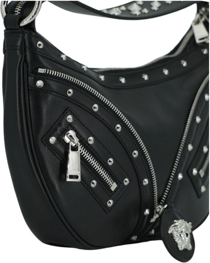 Versace Zwarte Kalfsleren Kleine Hobo Tas Black Heren - Foto 2