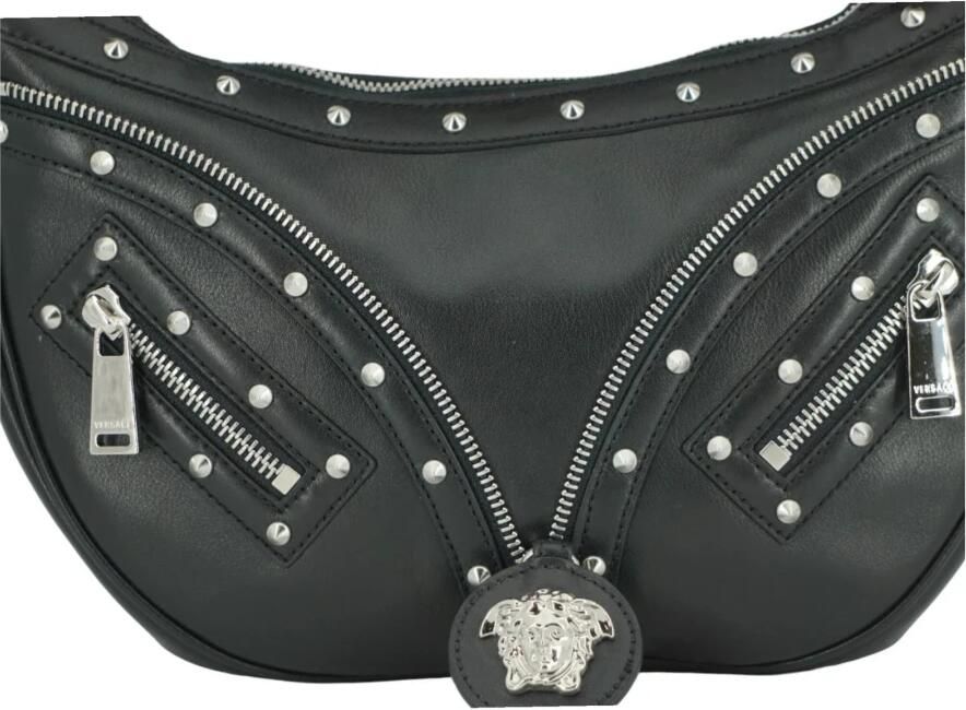 Versace Zwarte Kalfsleren Kleine Hobo Tas Black Heren - Foto 4