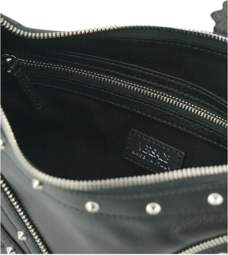 Versace Zwarte Kalfsleren Kleine Hobo Tas Black Heren