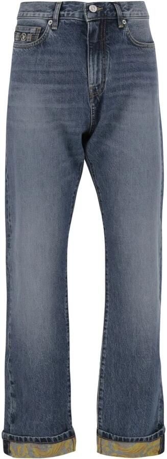 Versace Gestreepte hoge taille jeans met Barocco revers Blue Heren - Foto 12