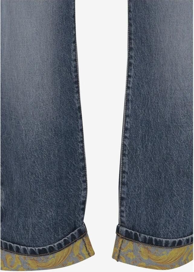 Versace Gestreepte hoge taille jeans met Barocco revers Blue Heren - Foto 2