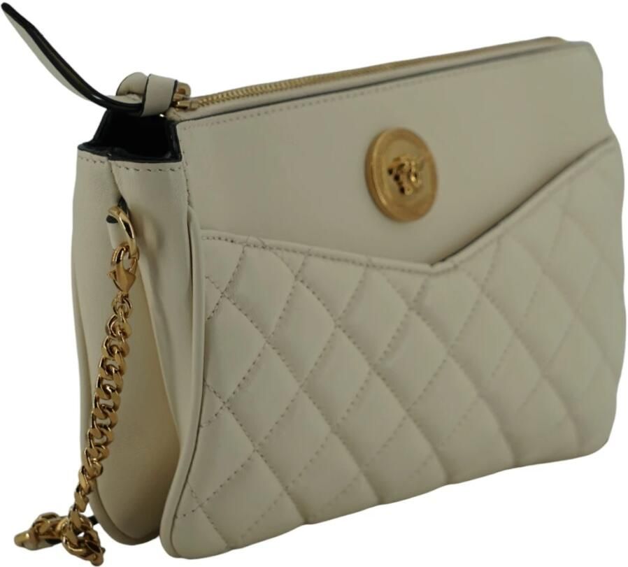 Versace Witte Lam Lederen Medusa Hoofd Crossbody Gray Heren