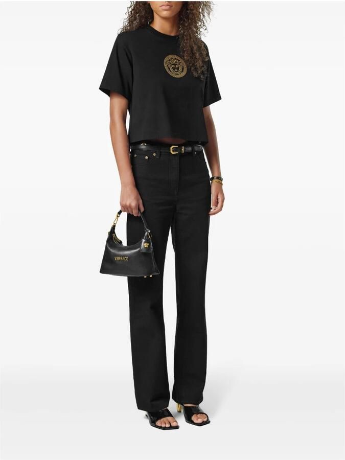 Versace Handtas Lederen Hobo handtas met afneembare riem en monogram plaquette - Foto 9