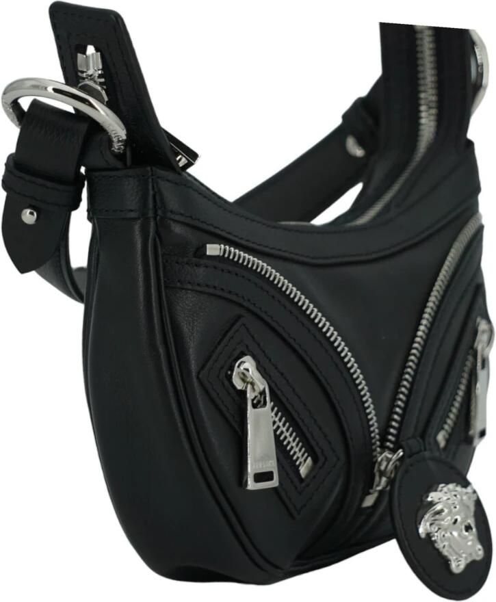 Versace Zwarte Kalfsleren Mini Hobo Schoudertas Black Dames - Foto 4