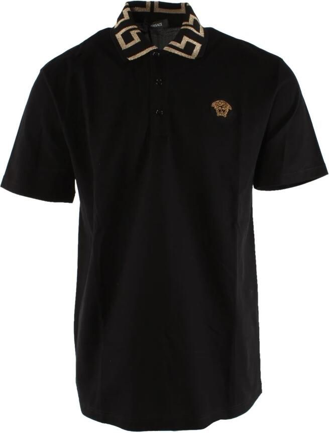 Versace Grieks Motief Geborduurde Katoenen Polo Black Heren