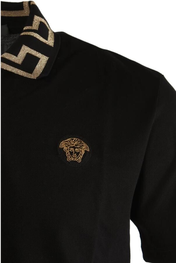 Versace Grieks Motief Geborduurde Katoenen Polo Black Heren - Foto 3