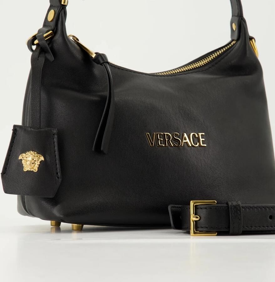 Versace Handtas Lederen Hobo handtas met afneembare riem en monogram plaquette - Foto 2