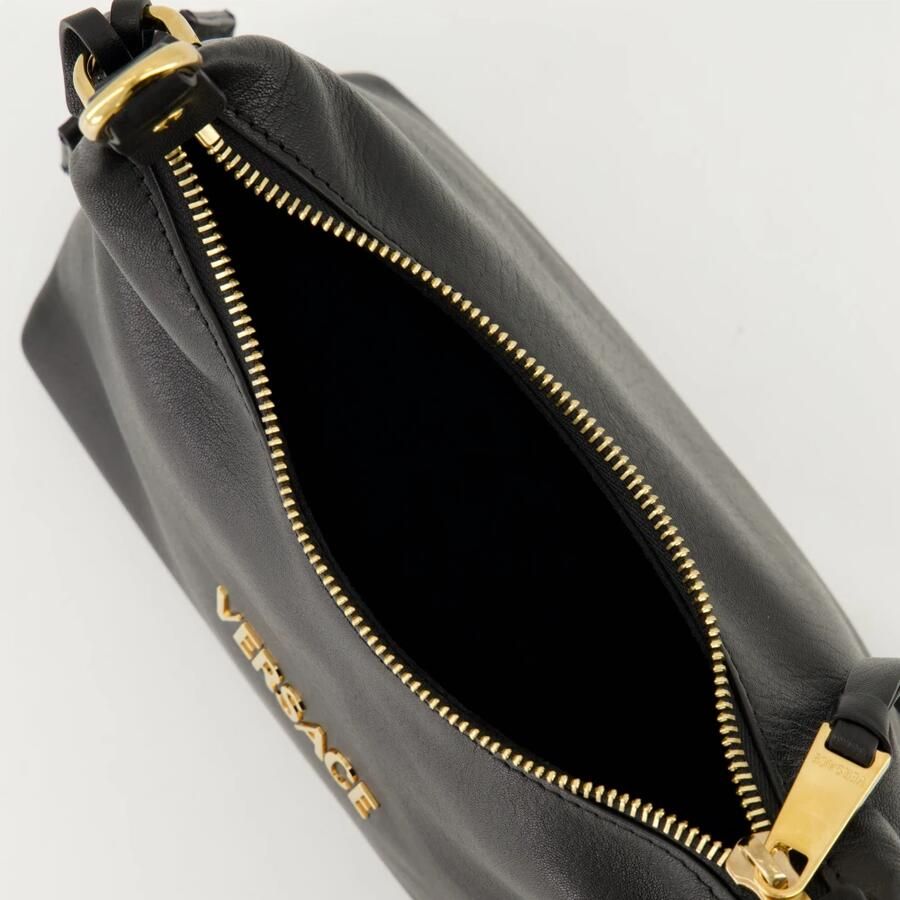 Versace Handtas Lederen Hobo handtas met afneembare riem en monogram plaquette