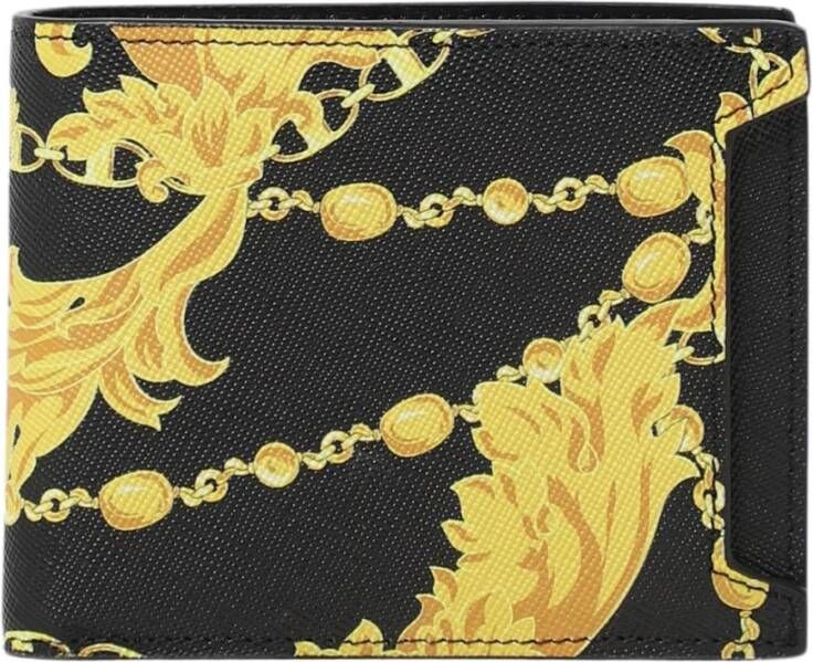 Versace Jeans Couture Zwarte leren portemonnee met barokpatroon Black Heren