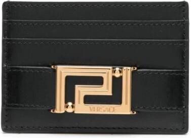 Versace Zwarte Leren Portemonnee met Greca Ketting Hardware Black Dames