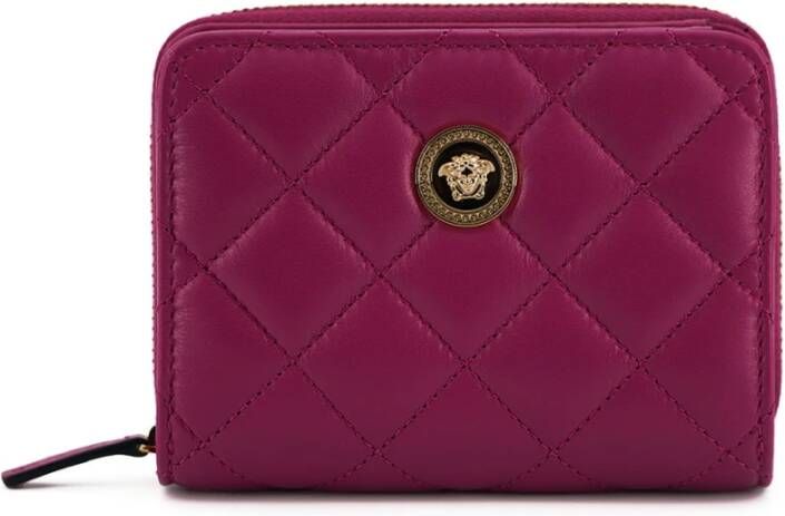 Versace Paarse Gewatteerde Nappa Leren Bifold Portemonnee Purple Dames