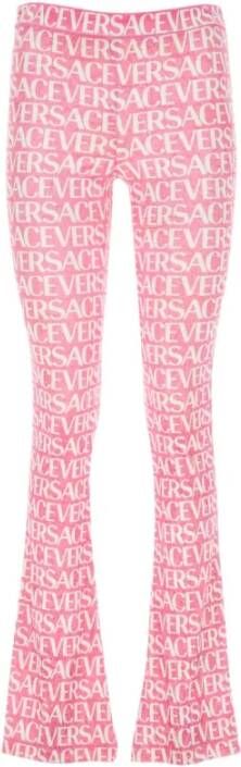 Versace Bedrukte fluwelen broek Pink Dames