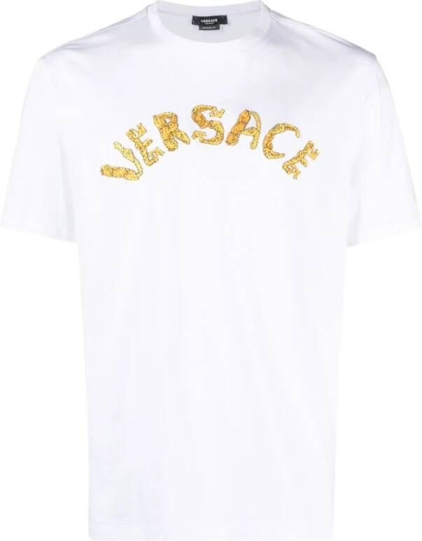 Versace Wit Seashell Baroque Logo T-Shirt Wit Heren
